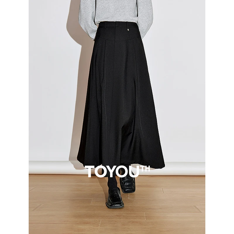 

TOYOUTH Women Skirt 2025 Spring New Stylish Style Mid Waist Commuting Versatile Pleated Umbrella Long Skirt