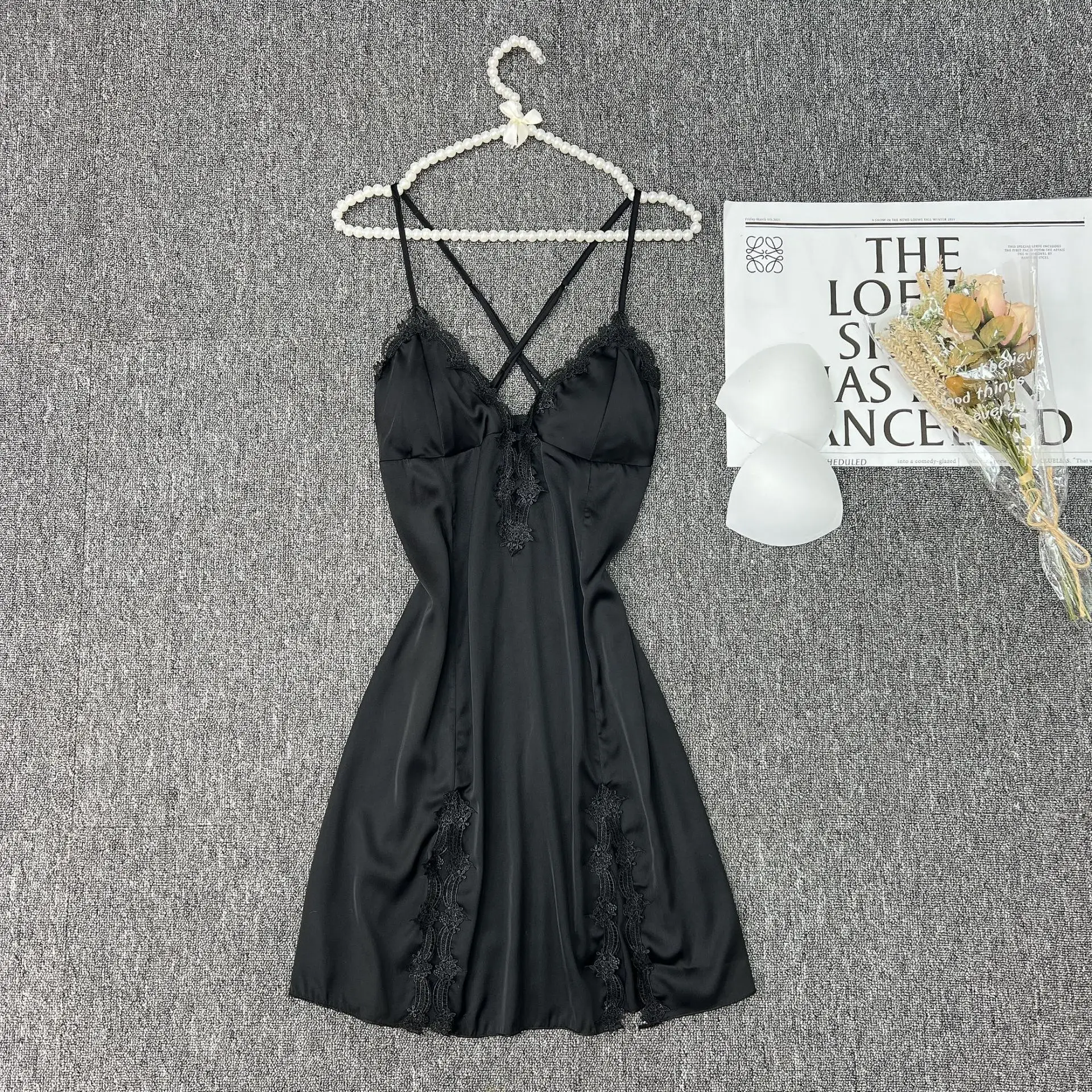 Sexy Backless Nightgown Home Dress Lace Women Chemise Sleepwear Lingerie Summer Silky Satin Nightdress Dressing Gown Loungewear