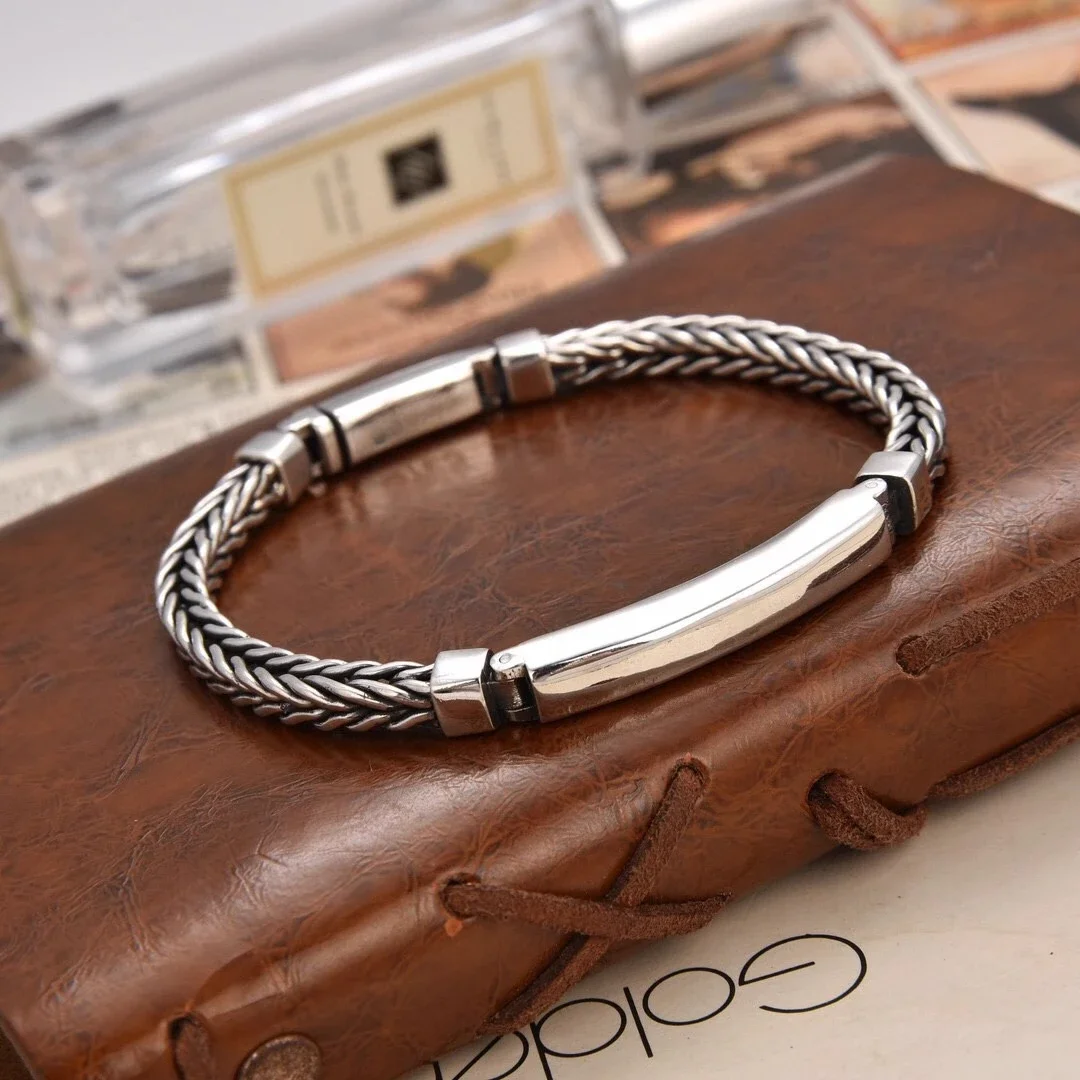 New Silver Color Smooth Simple Handwoven Bracelet for Man Chain with A Width of 5m Versatile Classic Handicrafts Jewelry