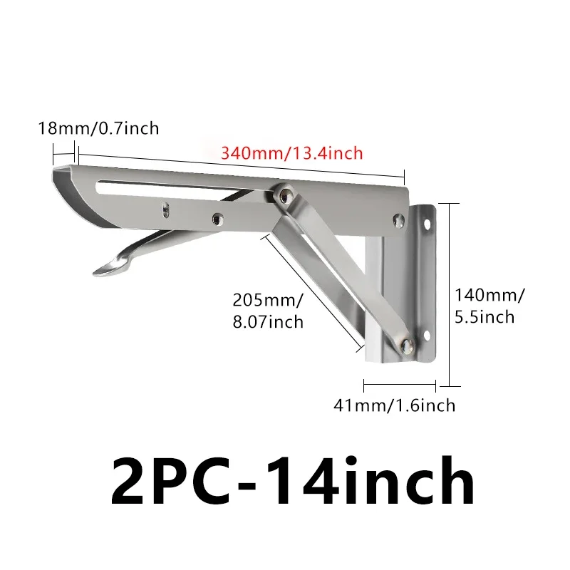 2 stuks geborsteld roestvrij staal 8-18 inch opvouwbare hoekbeugel driehoekige plank zware ondersteuning verstelbare wandgemonteerde bank
