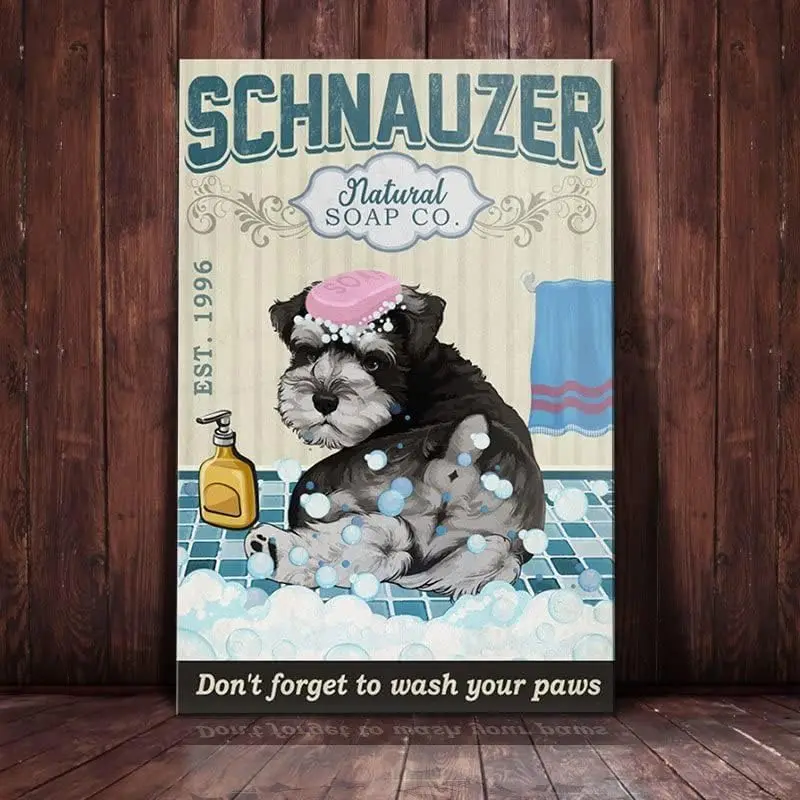 Metallschilder Schnauzer Hund Naturseife Firmenschilder Aluminium Retro Blechschilder für Zuhause Café Küche