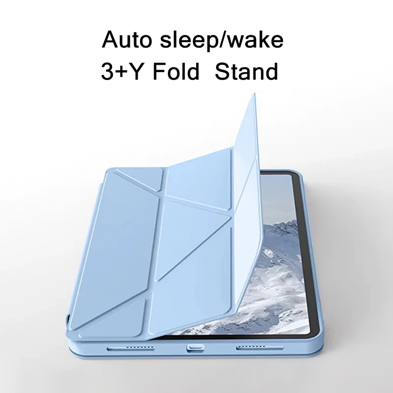 3+Y Fold Stand Case For Samsung Tab S11 S10 fe S9 S8 S7 S6 Lite A7 A8 A11 A9 Plus Soft Silicone Leather Kickstand Cases Cover