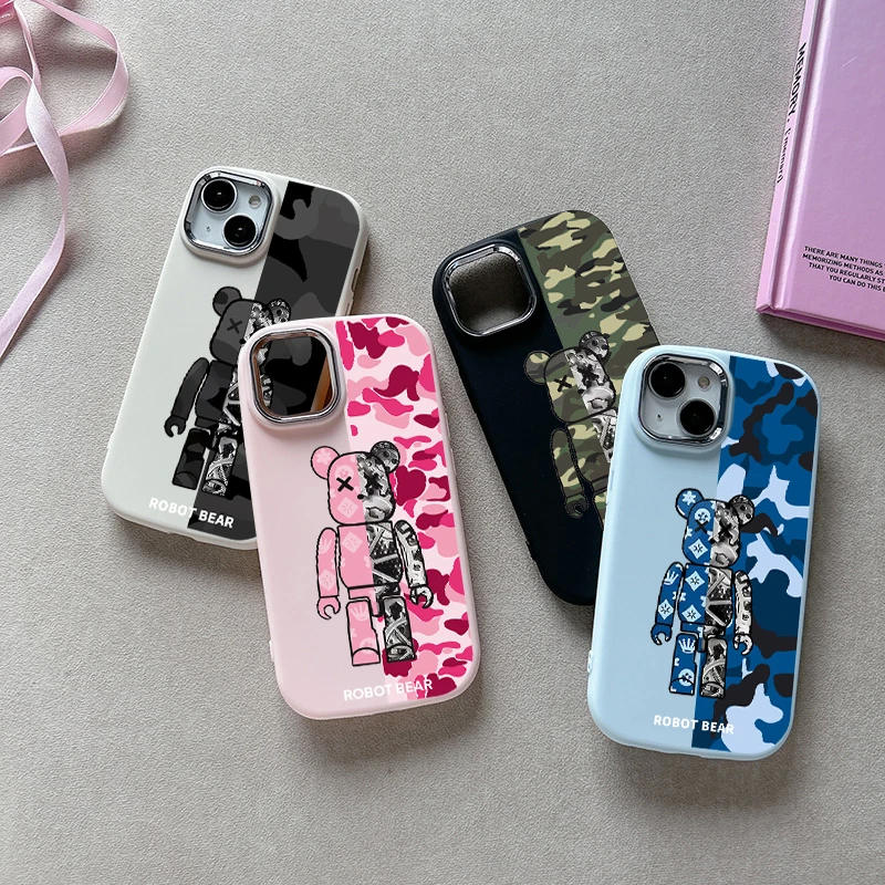 

Fashion Luxury Brand Robot Bear Phone Case For Xiaomi Mi 12 POCO F5 X3 NFC Redmi 9C 10 13C K30 K40 K60 Ultra Note Pro 5G Cover