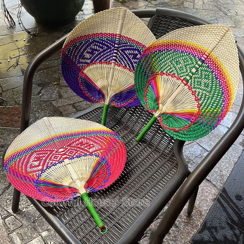 1pc  Woven Bamboo Hand Fans Wedding Favors for Guests Boho Fan Wall Decoration Raffia Folding Hand Fans Abanicos De Mano