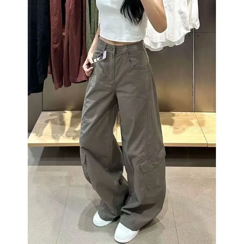 Overalls Retro Straight Cargo Jeans 2025 Autumn Loose Casual Wide-leg Trousers Baggy Jeans Women