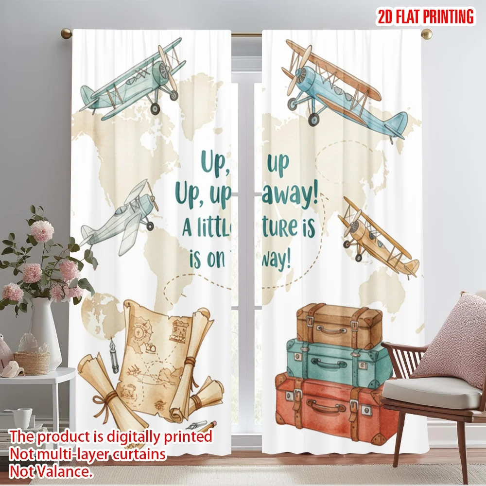 

2pcs 2D flat printing Window Curtains Up Up Away Adventure Awaits Fabric Without Electricity Festive Curtains Perfect for Yard &