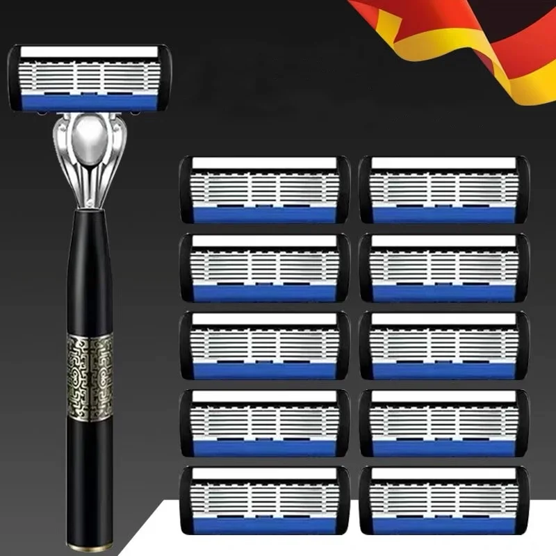 مقبض ماكينة حلاقة من الفولاذ المقاوم للصدأ على الطراز القديم لحامل سكاكين معدني يدوي برأس شفرة مكون من 7 طبقات #1