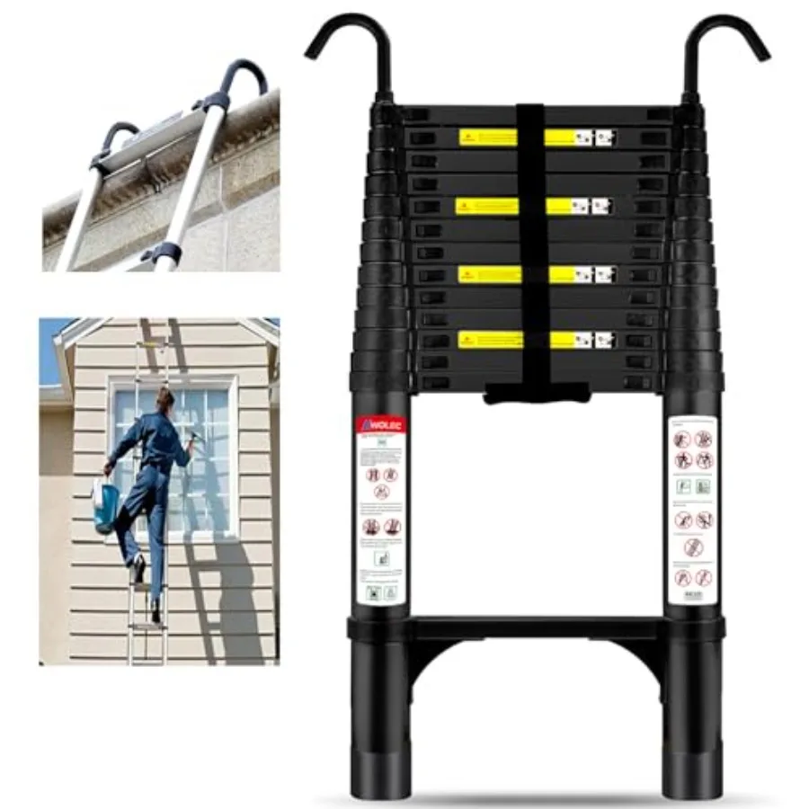 

Алюминиевая телескопическая лестница-стремянка 17,5 футов с крюками, сверхпрочная, грузоподъемность 150 кг, черная, складная, для крыши автофургона и чердака