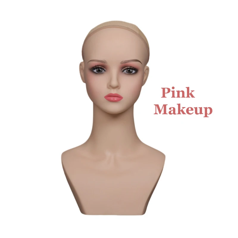 Mannequin Head With Makeup For Wigs Jewelry Display Pink Makeup Glam Mannequin Head Female Hair Mannequin Head Without Shoulder