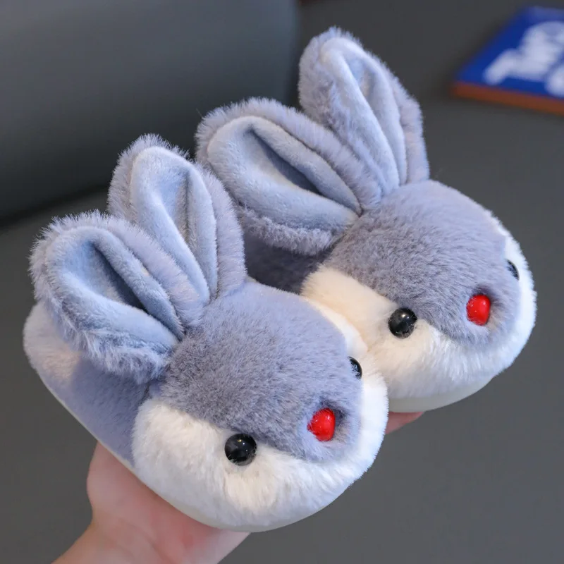 Children\'s Slippers Indoor Non-slip For Winter Cute Bunny For Boys And Girls Soft Soled Warm Home Anti Slip Baby Fur Shoes