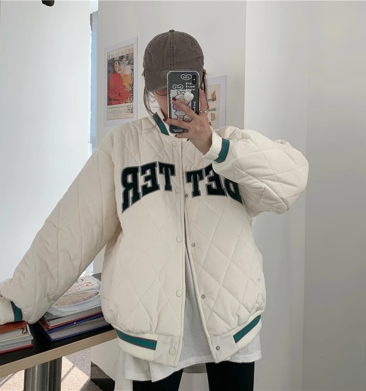 

Парные утепленные хлопковые куртки с вышивкой для женщин, осенне-зимние, в корейском стиле, свободные, бейсбольные, модные, с длинными рукавами, на пуговицах