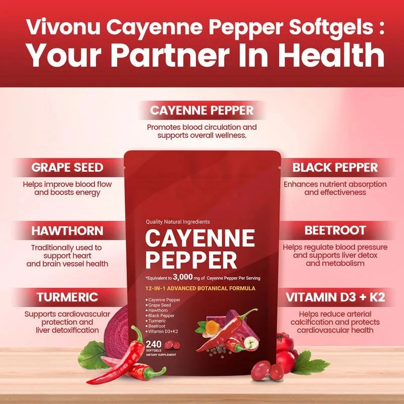 240 Capsules 3000mg Cayenne Pepper Softgels with Grape Seed Extract Supports Leg Vein Heart & Blood Vessel Health