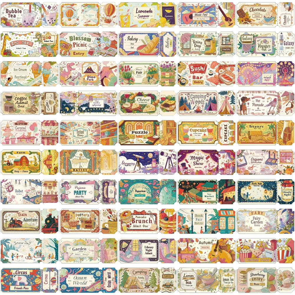 50PCS Creative Dream Ticket Stickers, Account Decorations, DIY Phone Cases, Notebook Bottles, Personalized Stickers