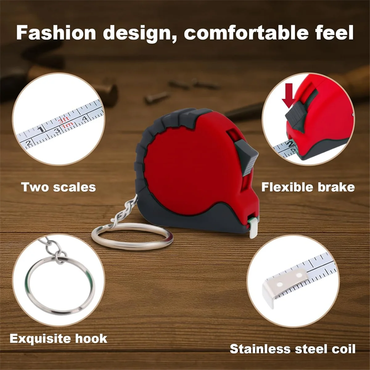 ABNJ Mini Tape Measure Keychain Set, 3 Ft Retractable, 24 Pieces, Pocket Size with Lock Red