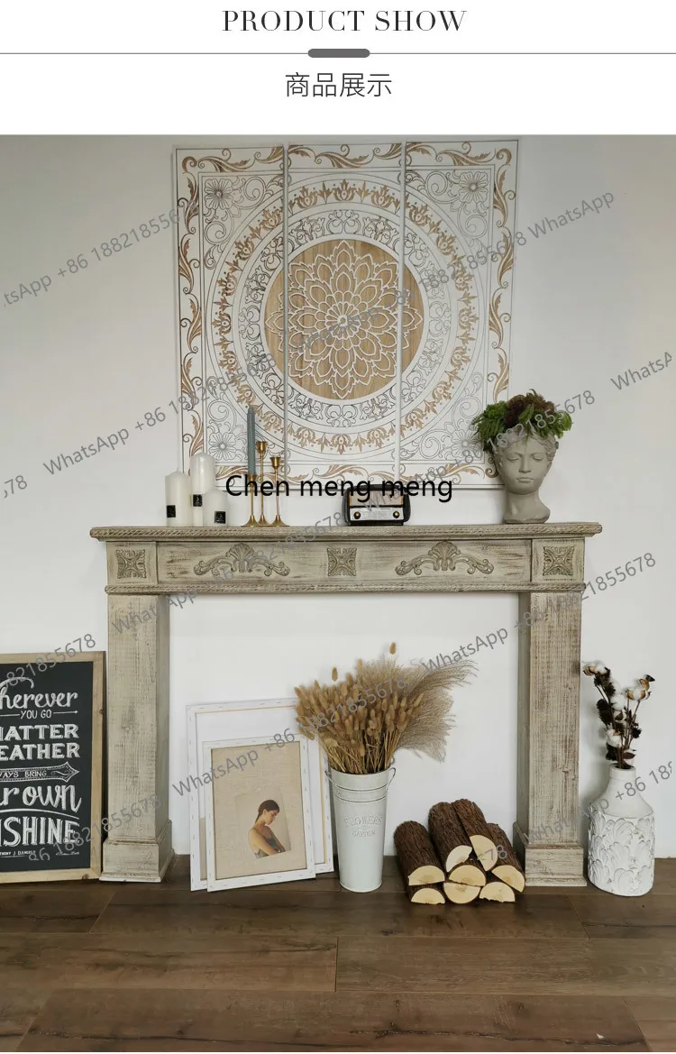 A95 American European Vintage Solid Wood Fireplace Decor Cabinet Store Display Shooting Prop for Wedding Floral Home Wall