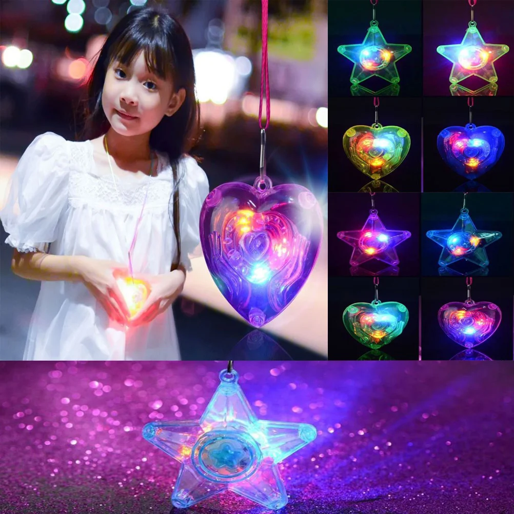 8 PCS Girl Gift for Girls Party LED Necklace Star Heart Pendant Christmas Lights up Decor Toy Shine Child