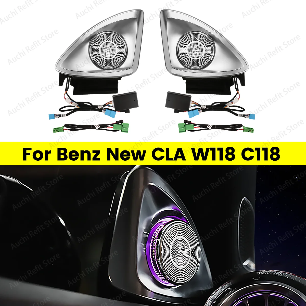 64 Colors For Mercedes-benz 4D Rotating Tweeter CLA W118 C118 RGB Led Luminous Car Speaker Horn Refit Car Interior Modification