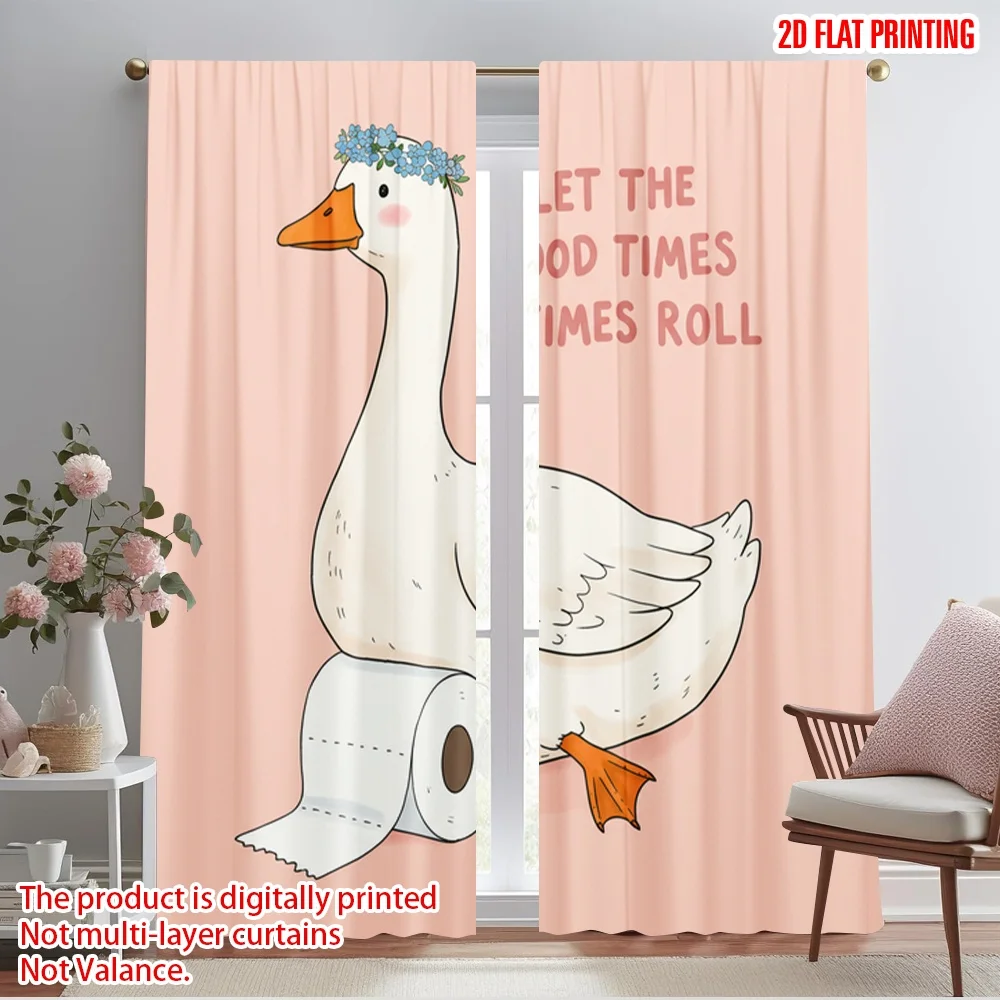 

2pcs 2D flat printing Curtains Funny Goose Toilet Paper Polyester Without Electricity Holiday Decorations for Festive Portraits