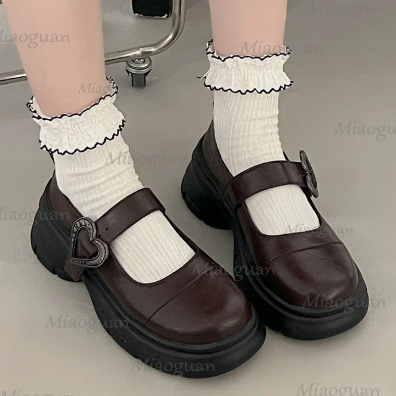 

Women's Pumps Spring Autumn Round Toe Solid Dress Platform Chunky Heels Shallow Ladies Buckle Loafers Casual Mary Janes Shoes