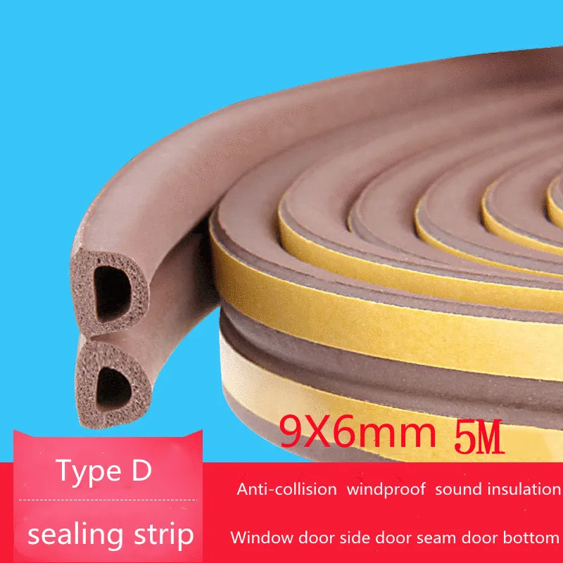 5/10 Meters D Type Self-adhesive Door and Window Sealing Strip Foam Insulation Collision Avoidance Self Adhesive Door Seal Strip