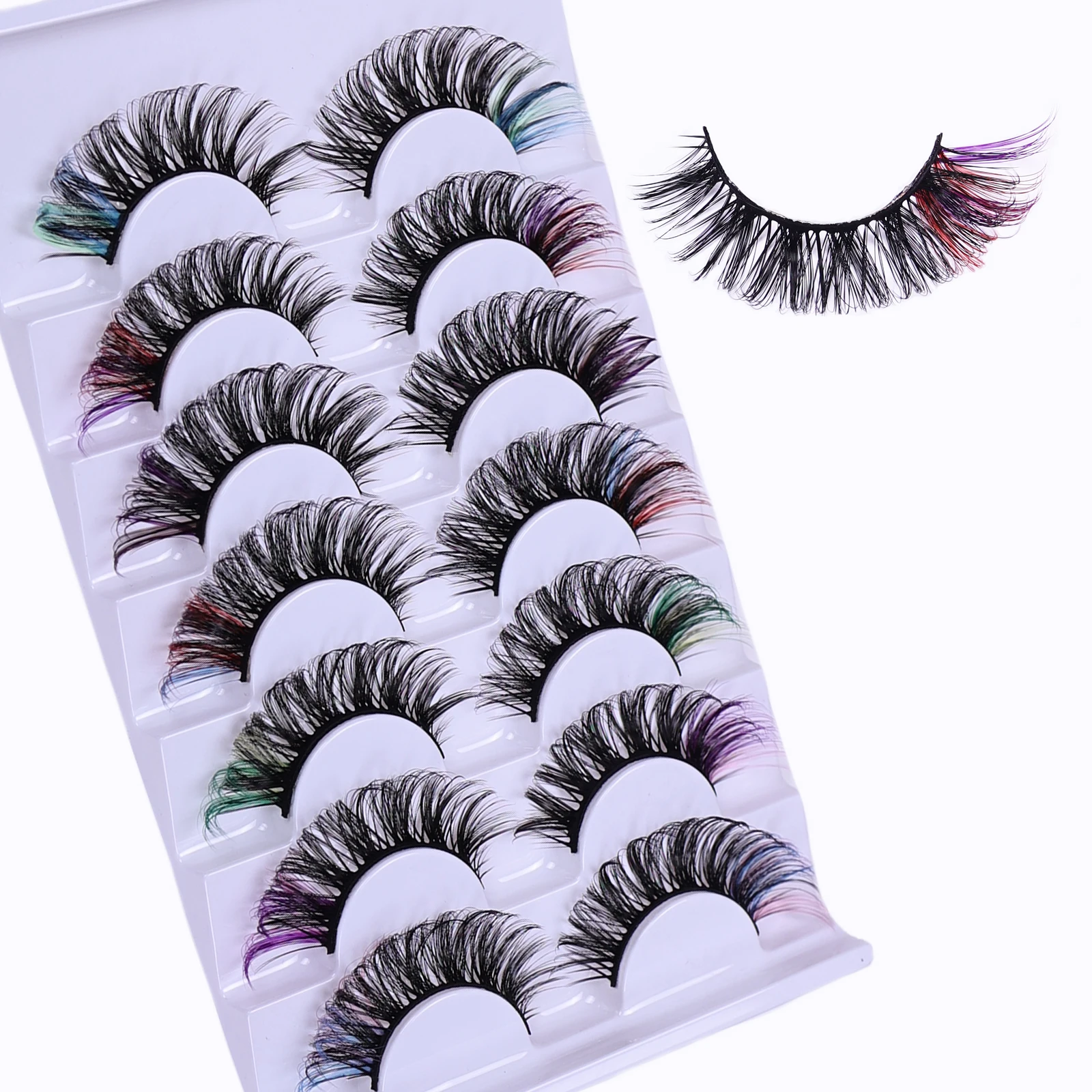 カラーつけまつげ7ペア、目尻のカラーアイラッシュDカール、ステージメイクに最適