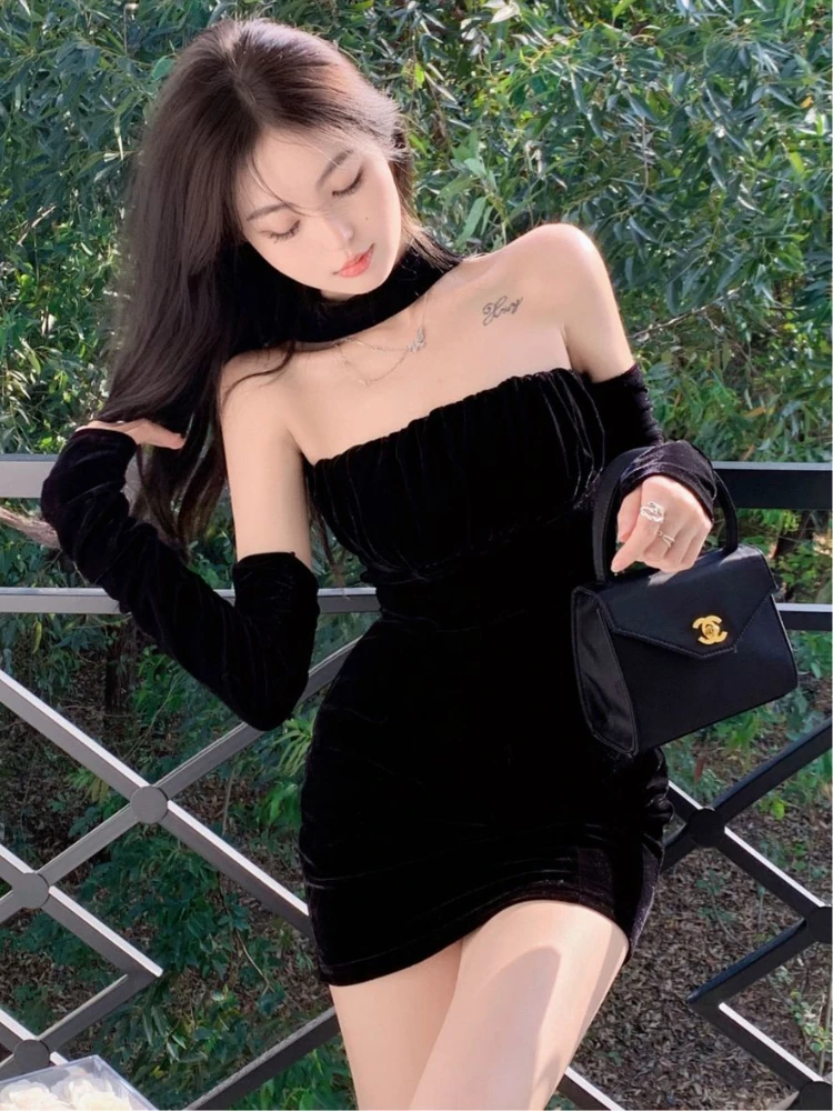 Mini Dresses Women Slim Design Sexy Simple Club Creativity Pure Abdomen Hot Girls Vestidos Elegant Fall Streetwear Chic Ulzzang