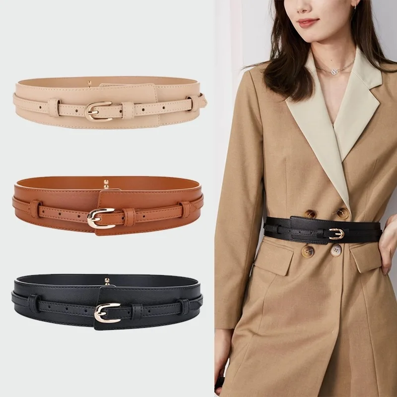 

Women Belt Leather Detachable Girdle Stylish Pin Buckle Wide Waistband Vintage Coat Dress Belt For Women Fashion Wide Waist Belt