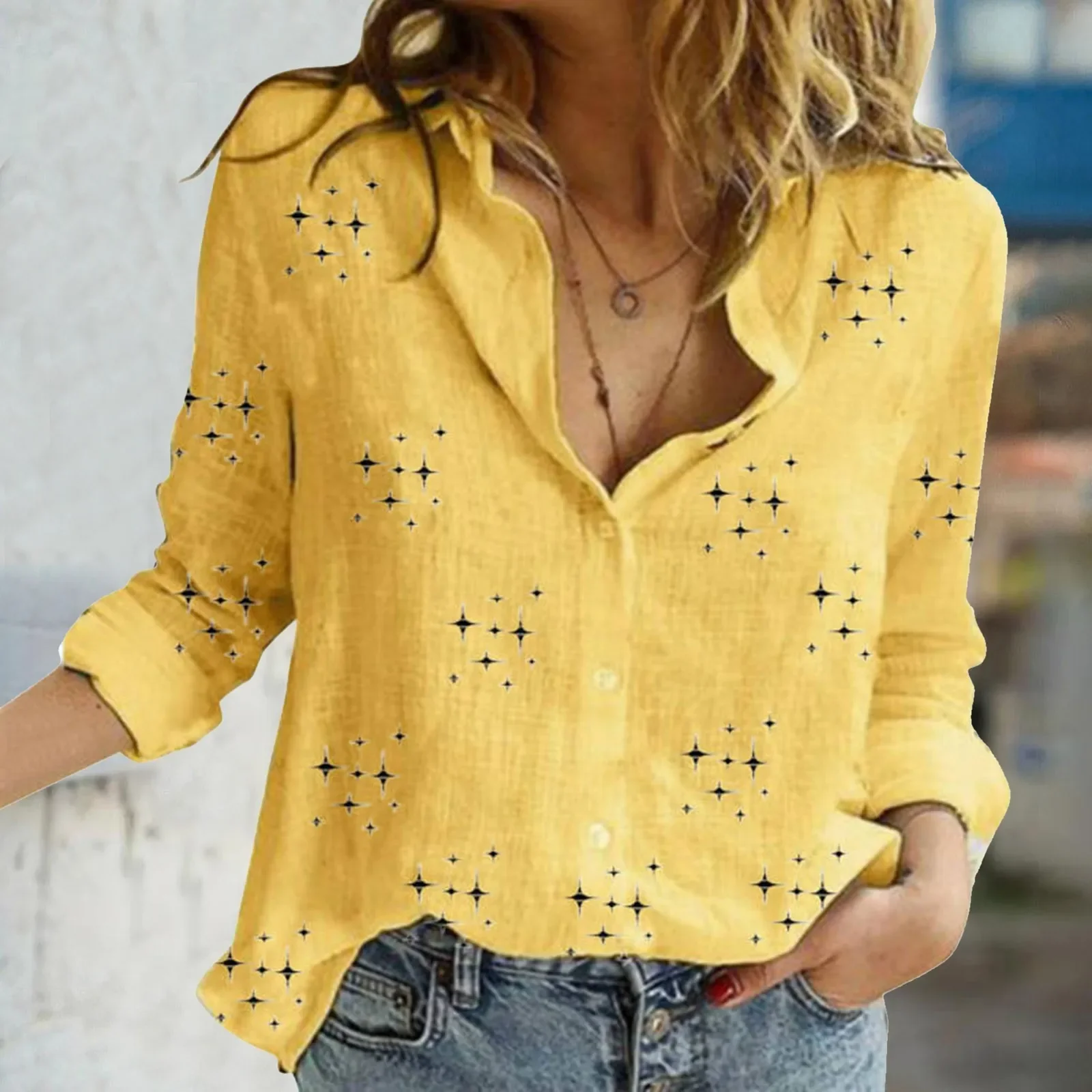 Shirts For Women Long Sleeve Linen Tops Cotton Casual V Neck With Button Office Ladies Fitted Sports Breath Female Blouse