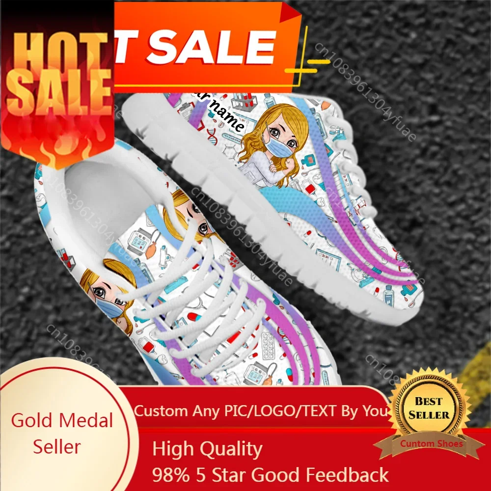 New Fashion Girls Casual Sneakers Personalized Nurse Medical Design Women Flats Shoes Female Nursing Lace Up Zapatos