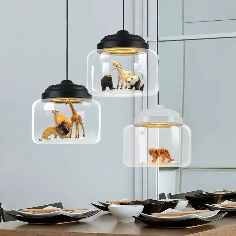 Modern Cartoon Animals Led Pendant Lamps Glass Hanging Lighting for Restaurant Children Room Living Bedroom Indoor Decor Fixture