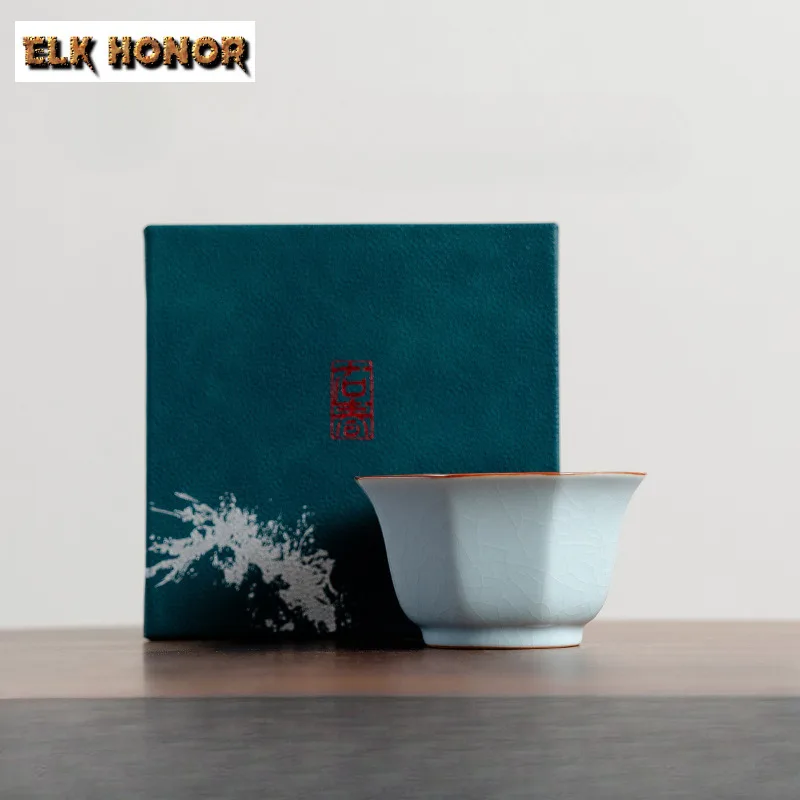 

95ml Azure Ru Kiln Teacup Luxury Tea Bowl Sample Tea Cup Tea-tasting Smelling Cup Jianzhan Master Cups Tea Ceremony Ornaments