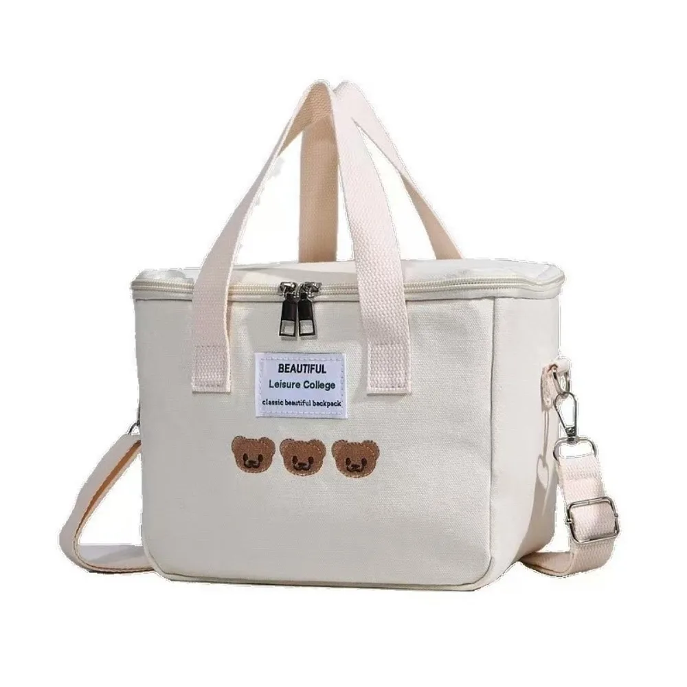 Portable Canvas Mummy Bag Bear Cartoon Baby Diaper Organizer Baby Care Storage Large Capacity Women Handbag Stroller Accessories