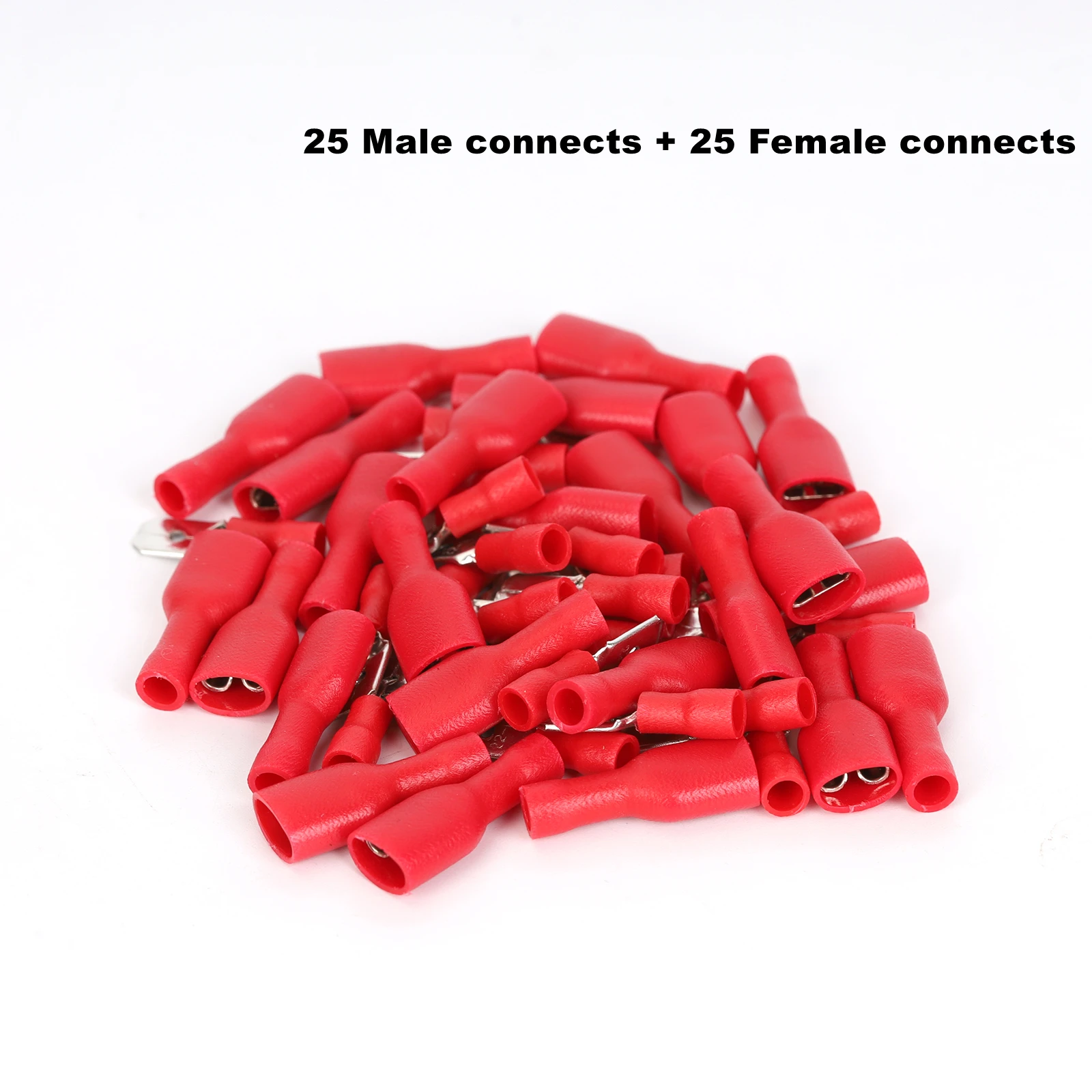 

50Pcs/Lot Red 10A+12A AWG22-16 Crimp Spade Copper Connector(M+F), Insulated Quick Disconnect Terminals for Wire,Car,Electrical