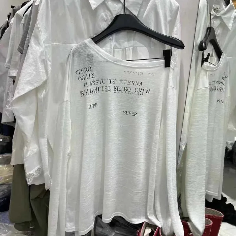 2025 Summer New Fashion Women Lightweight Breathable Sun Protection Shirt Stylish Letter Print Oversize Lazy Trendy T-Shirt view 4