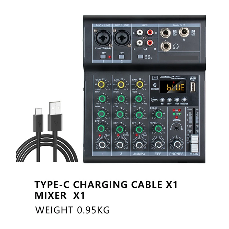 Professional Digital DJ Mixer Console 4 Channel Audio Mixer With USB Port Supports Bluetooth Connection Playback