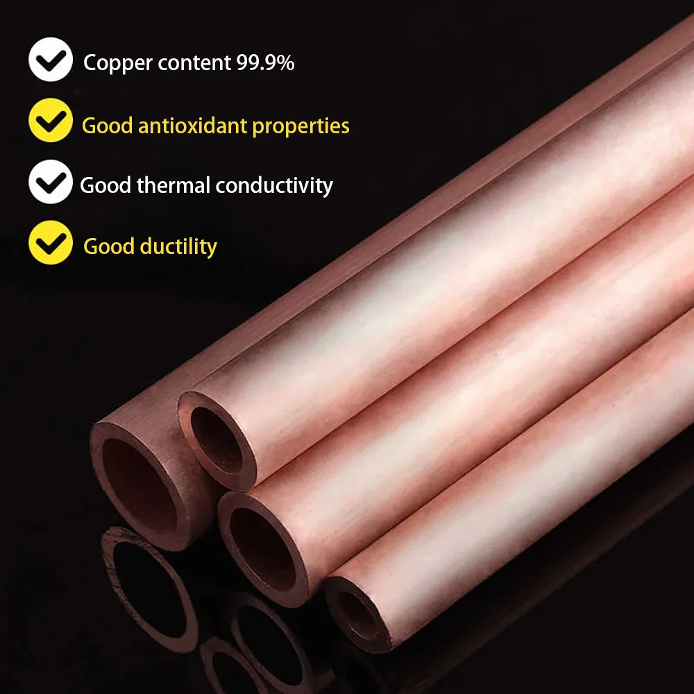 OD 1-19mm T2 Micro Copper Tube Length 500mm Thin Wall Hollow Capillary Hard Straight Copper Pipe Wall Thickness 0.15/0.25/1-3mm