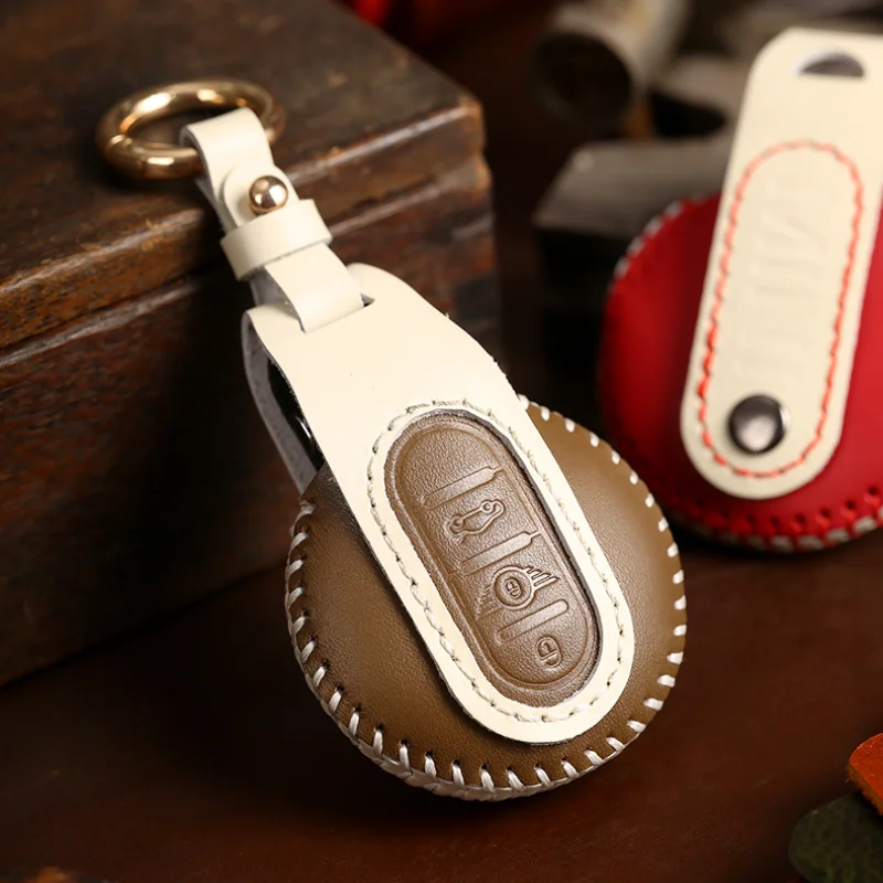 

Leather car Key Case Cover Fob Protector Accessories Keyring for BMW Mini Countryman Cooper F54 F55 F56 3 Button Keychain Holder