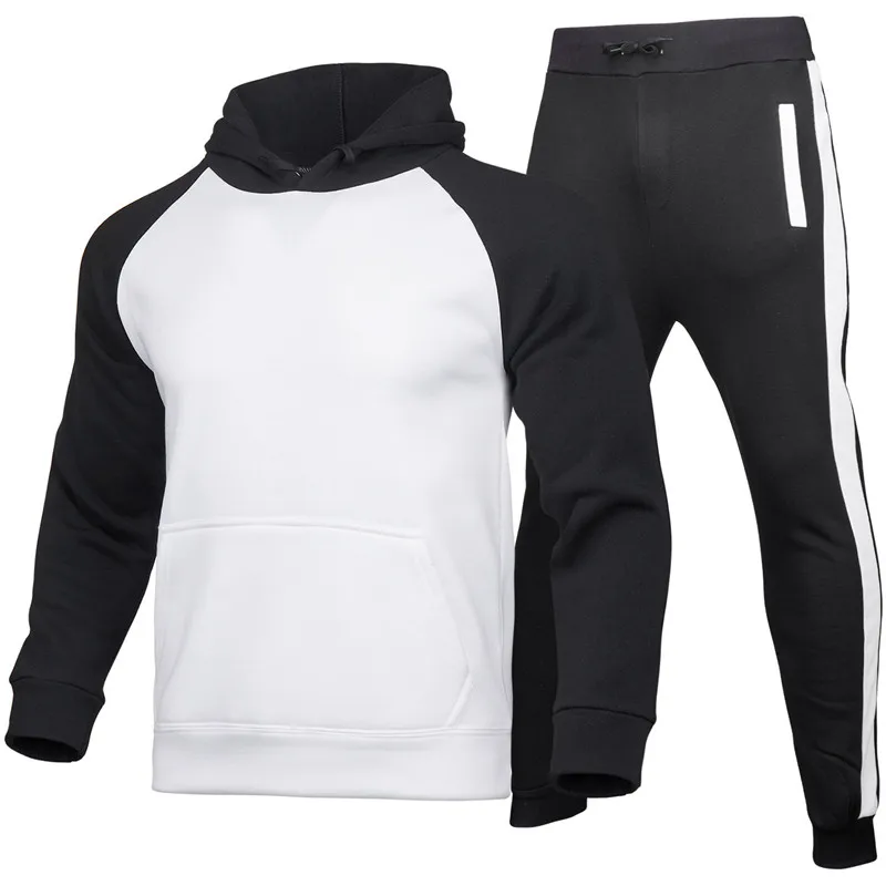 Men Tracksuit Outerwear Hoodie Set 2 Pieces Autumn Sporting Track Suit Male Fitness Stand Collar Sweatshirts Jacket + Pants Sets