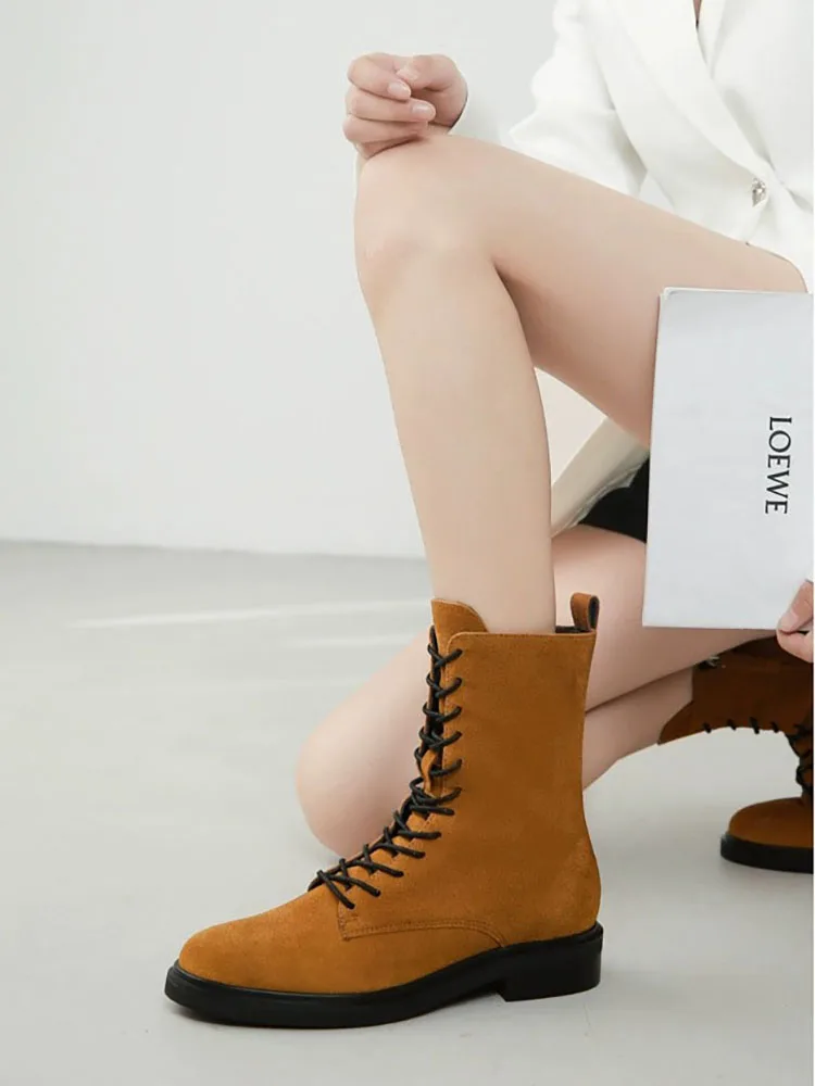 MOOQDAAX Winter Boots for Women 2024 Genuine Leather Round Head Ankle Boots Female Autumn Fashion Women Boots Platform Boots