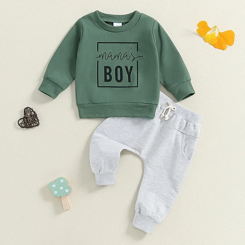 0-36months Baby Boy Spring Fall Outfits Classic Long Sleeve Letter Pattern Sweatshirt + Pants Set Toddler Boys Activewear