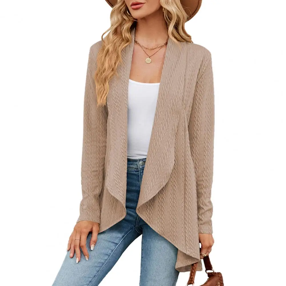 

Cardigan Loose Irregular Open Stitch Lapel Knitted Soft Solid Long Sleeve Striped Elastic Mid Length Cardigan Sweater Knitwear