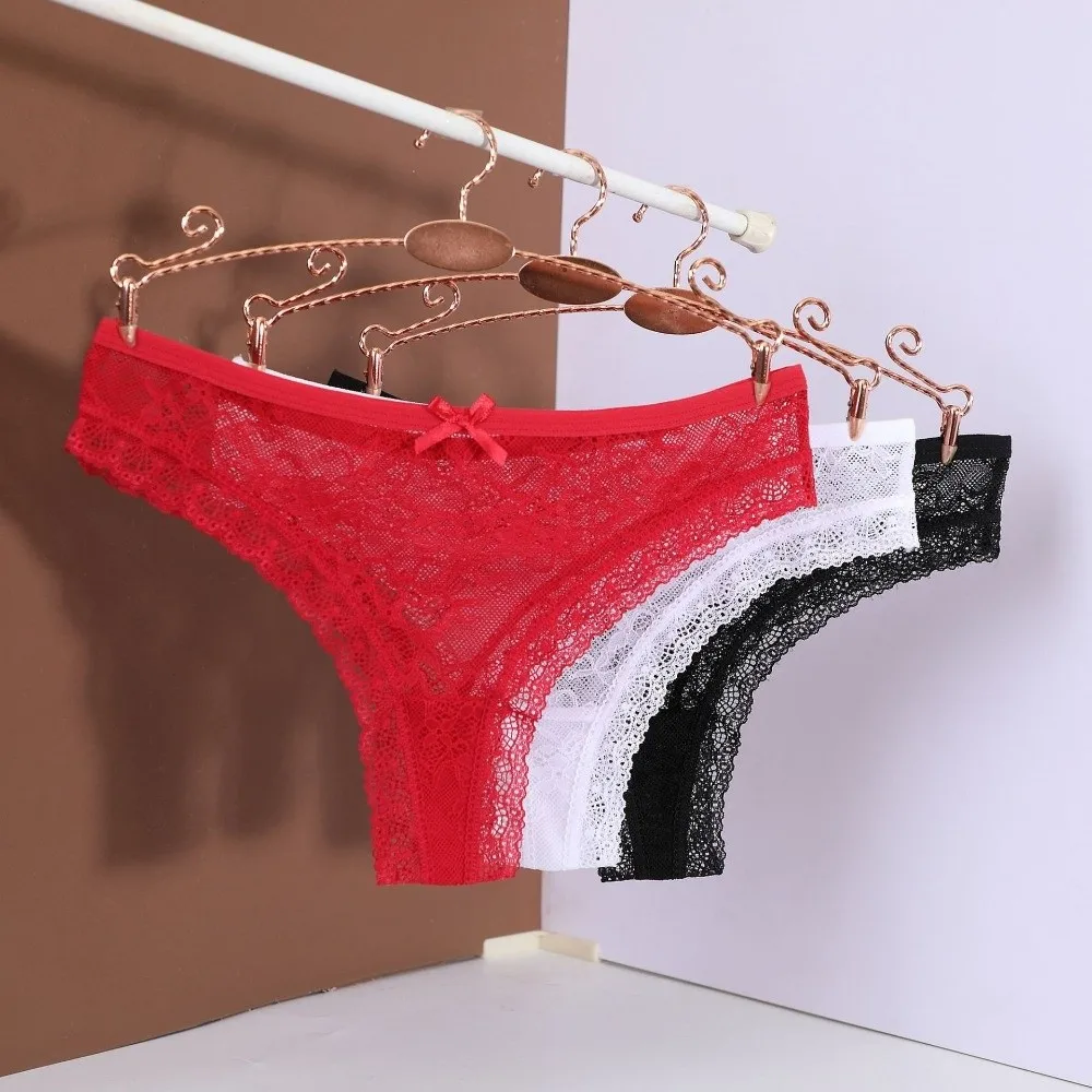 Bow Flower Mesh Sheer Lace Thong Low Waist Transparent Mesh Briefs Women Seamless Intimate Romantic T Panties Ladies Girls Gift
