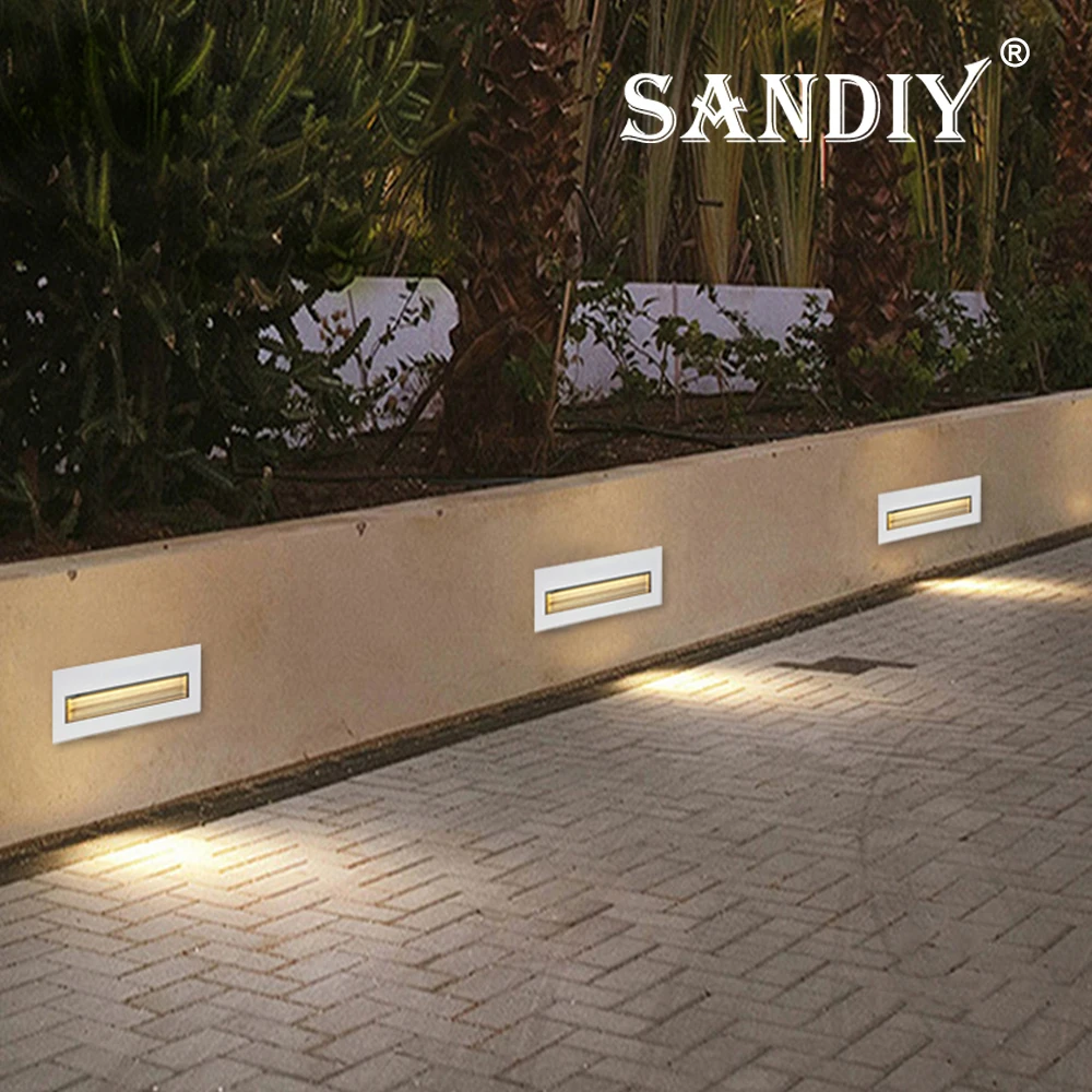 SANDIY Outdoor Stair&Step Lights White Wall Sconce Lamp 12v Exterior Yard Lighting Recessed Nightlights 110v 220v Balcony Fence