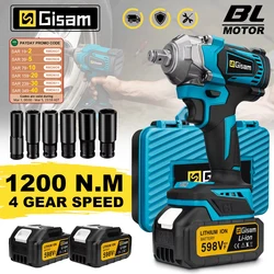 Gisam-llave de impacto eléctrica sin escobillas, destornillador de 1/2 pulgadas, llave eléctrica inalámbrica, herramientas eléctricas para batería Makita de 18V, 1200n. M