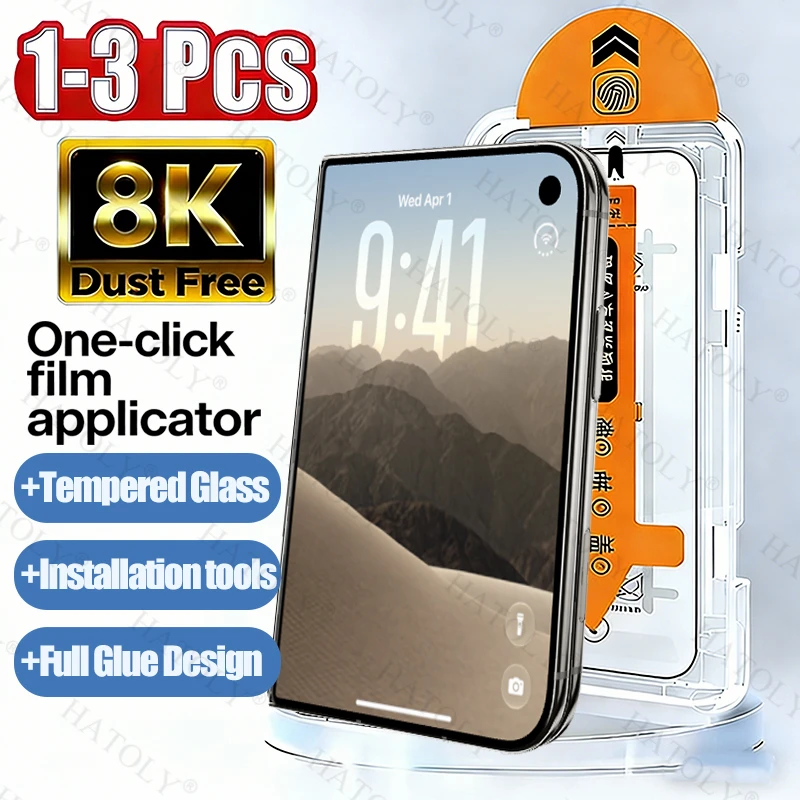Displayschutzfolie aus gehärtetem Glas für das iPhone Duo, einfache Anbringung, Displayschutzfolie für das iPhone Duo, vollflächige Schutzfolie für das iPhone Duo.