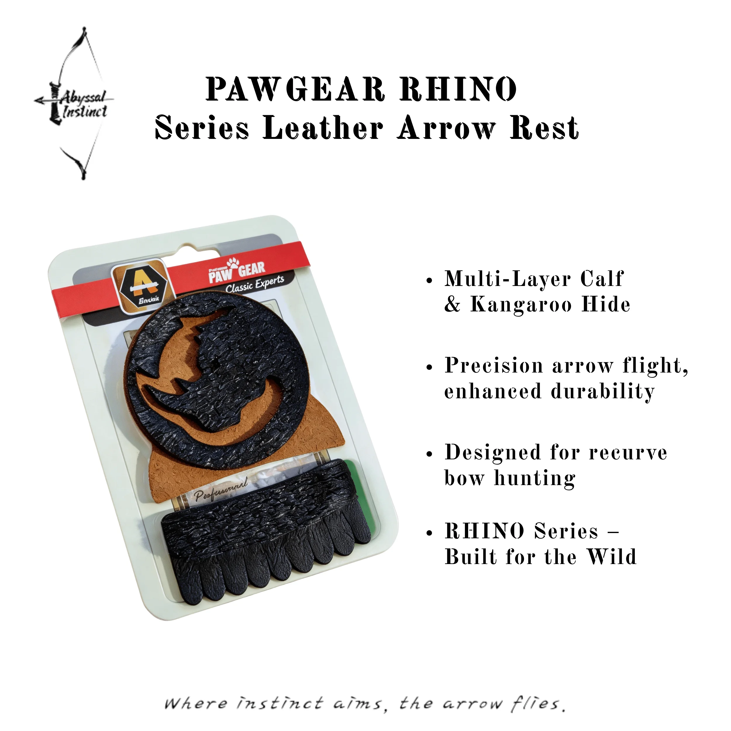 

Leather Arrow Rest for Recurve Bow Hunting - Multi-Layer Calf & Kangaroo Hide | PAWGEAR RHINO Series
