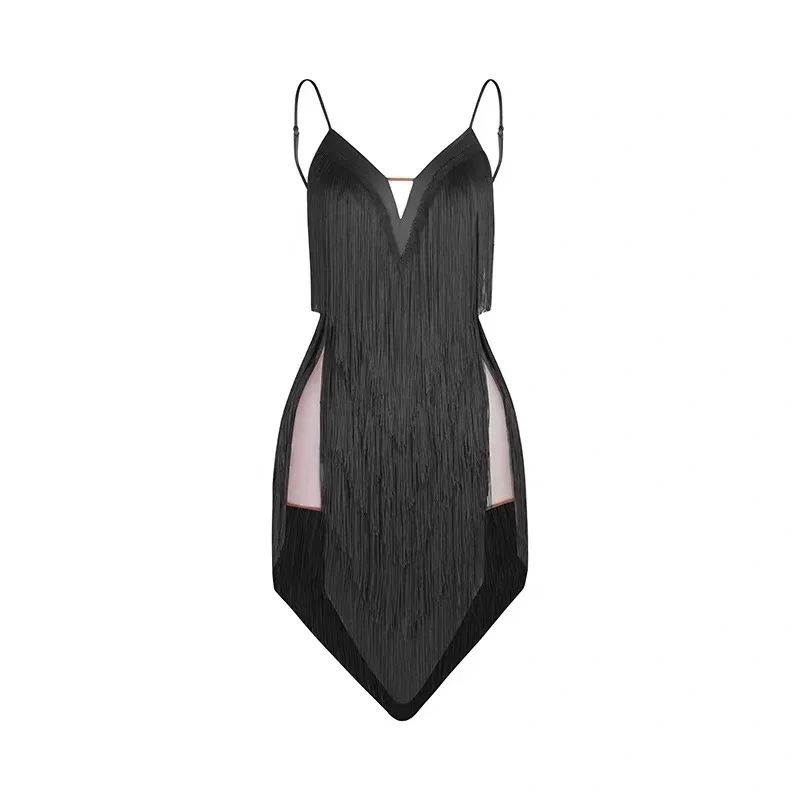 Sukienka damska na ramiączkach spaghetti, strój do tańca latynoamerykańskiego z frędzlami, ekskluzywny kostium sceniczny, zestaw na wybieg