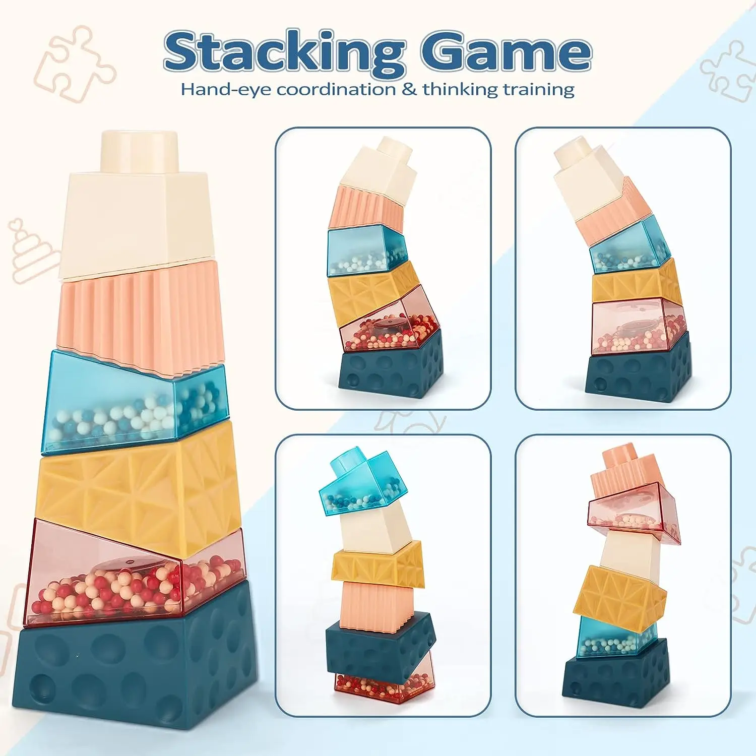 Toddler Stacking Building Blocks Toys Irregular Square Montessori Early Educational Learning Sensory Toys Gift