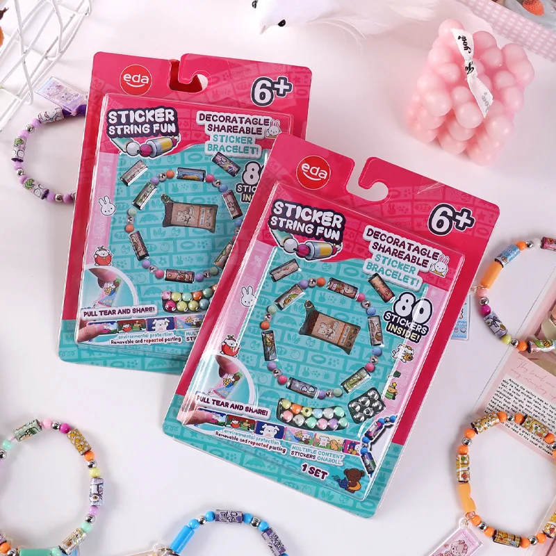 

Mr Paper 80/160Pcs DIY Sticker Bracelet Kit, Elastic Band String Stickers, Craft Party Favors, Cartoon Animal Waterproof Decals