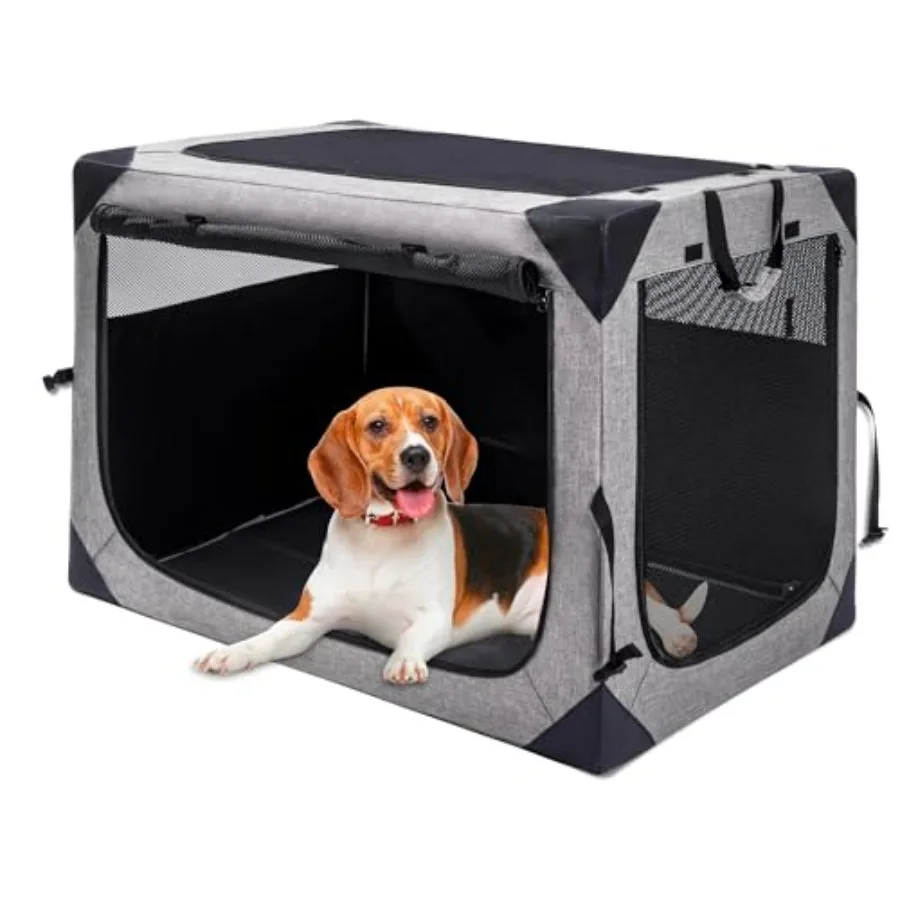 

Dog Crates - 36 Inch Collapsible Soft Dog Crate 3-Door Foldable Soft Kennel for Large Dogs Portable Pet Travel Cage with Chew P